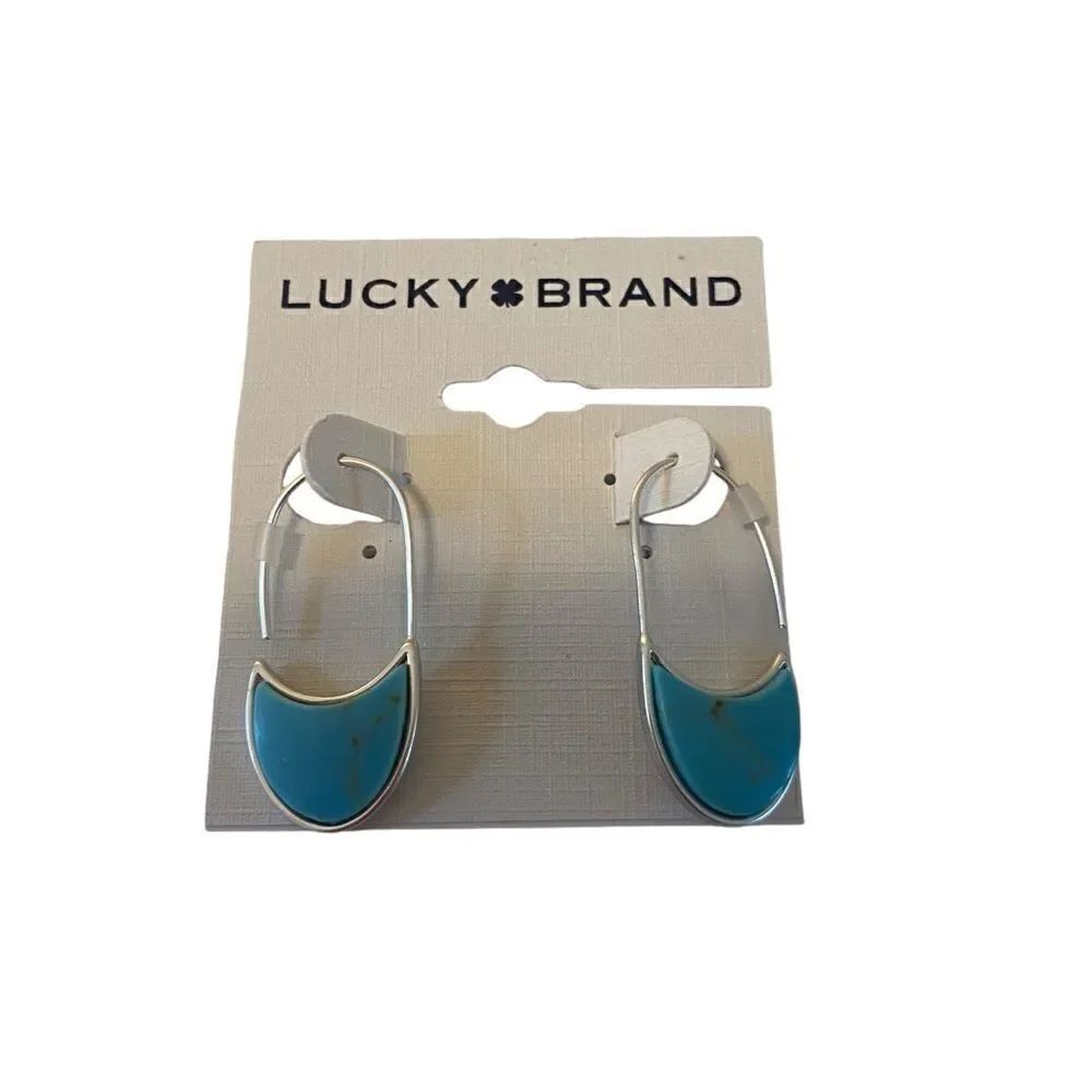 Faux Turquoise & Matte Silver Threader Slice Earrings - Picture 3 of 6